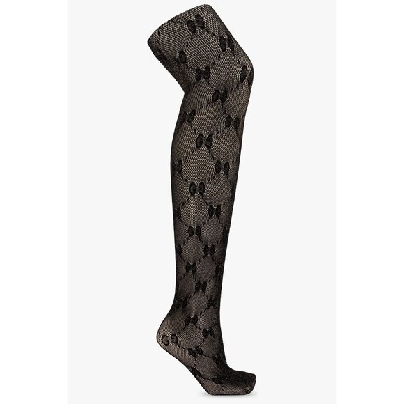 NEW GUCCI TIGHTS BLACK GOLD KNIT GG SZ L 691619 - Picture 2 of 10